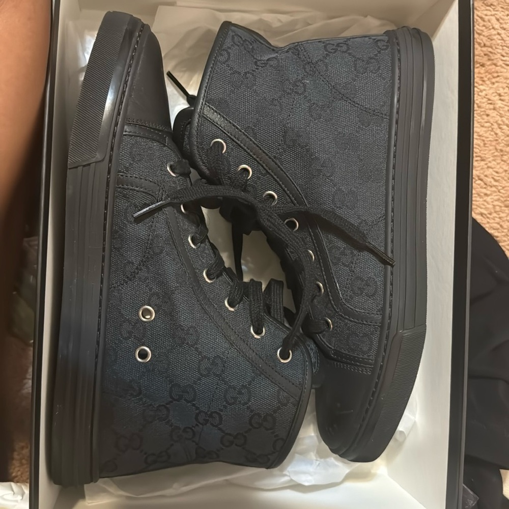 Black Gucci high top canvas shoes